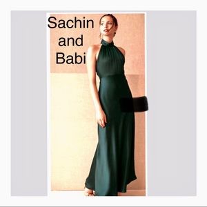 Sachin and Babi Satin Charmeuse Halter Maxi Dress in Emerald! Size 8!
